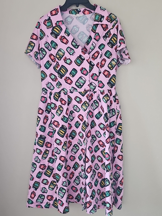 Tatyana Dresses & Skirts - Pink Short-Sleeve Button-Front A-Line Dress with Pickle Jar Print XL